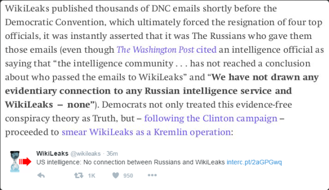 US Intelligents reports that WikiLeaks is not an arm of Russian Intelligence.